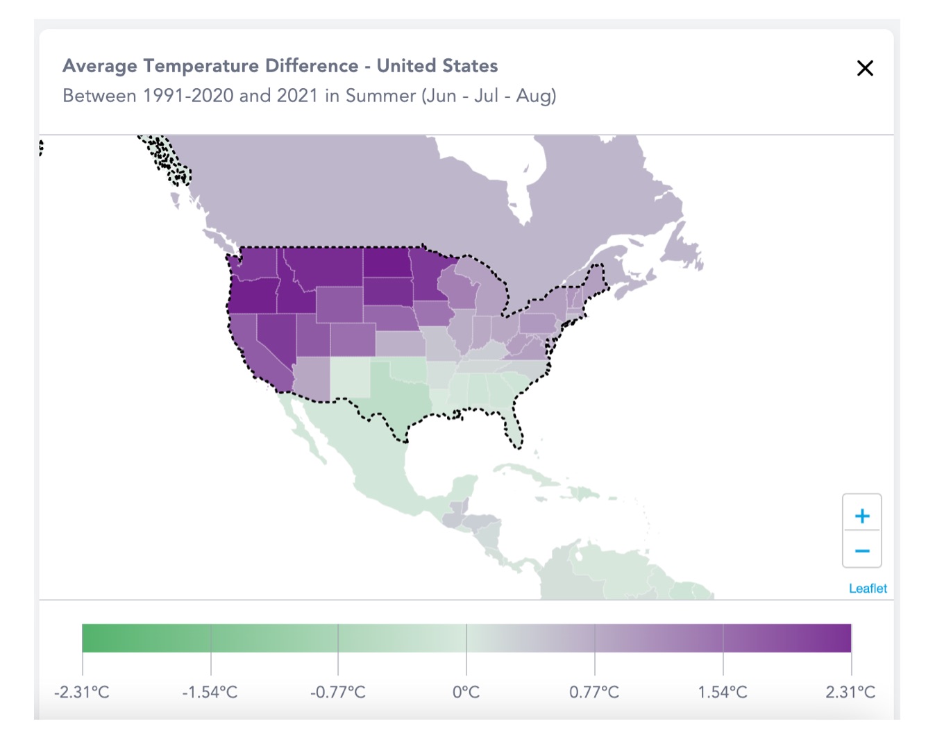 Climate - Average temperature difference, United States